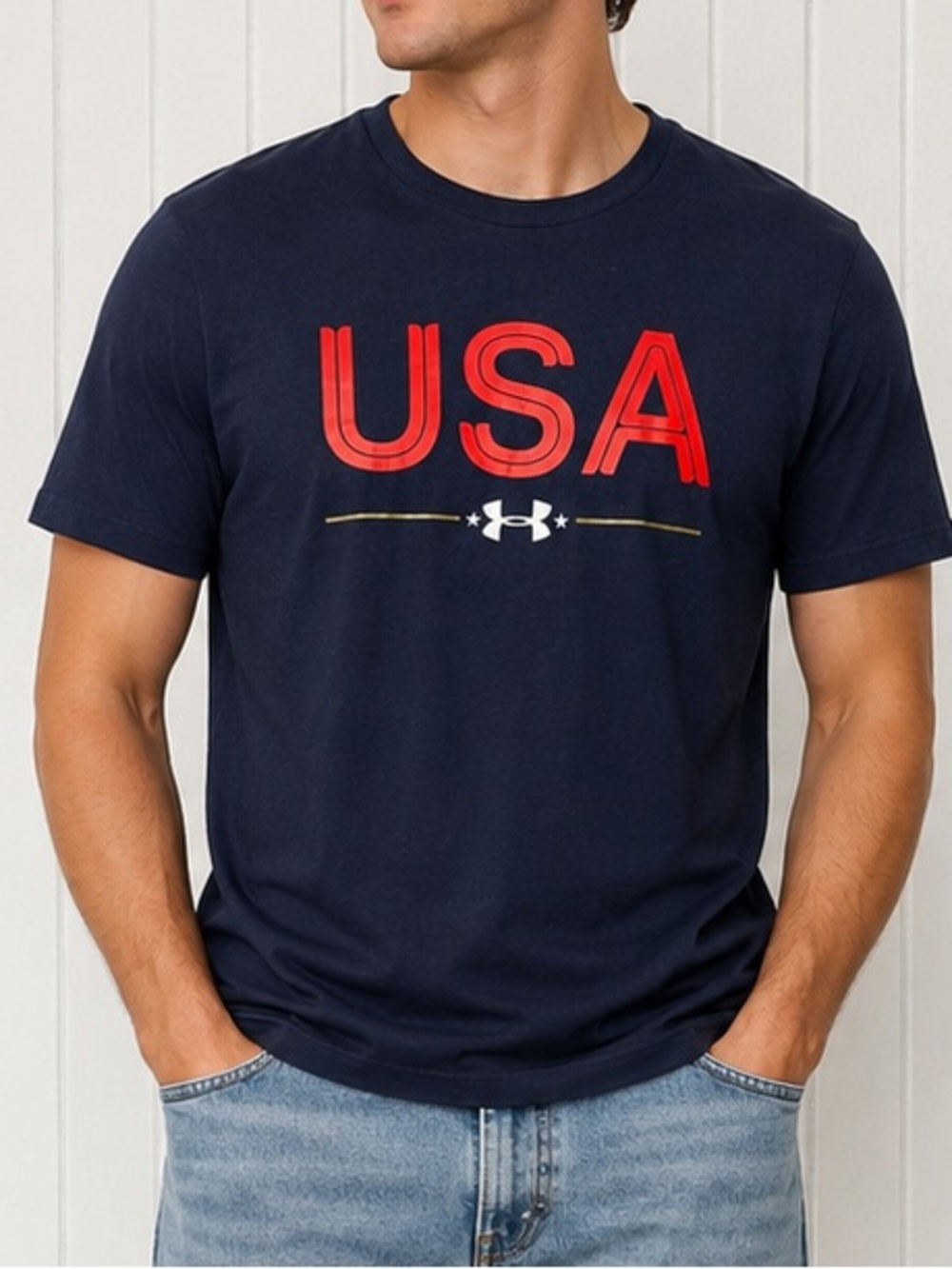 Under Armour USA Graphic Navy Blue T-Shirt Men’s Size M Athletic Casual Tee
